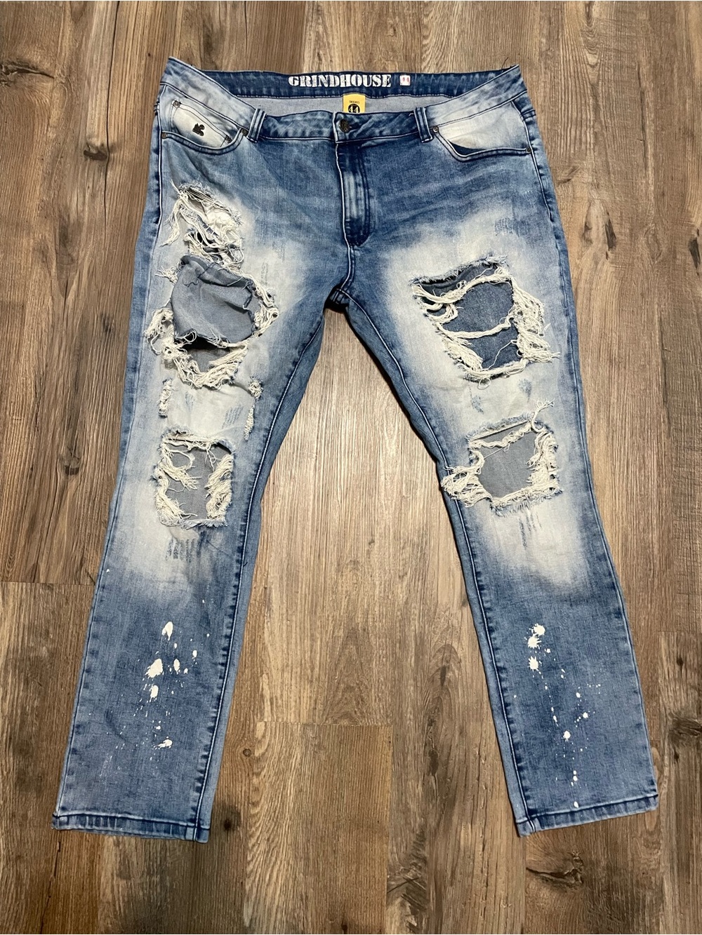 Men's grind house denim Distressed Light Blue Ripped Jeans size 44/32